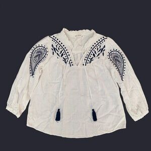 White Musy Muse embroidered paisley blouse with tassels